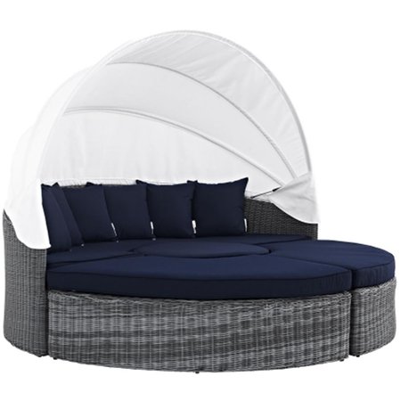 EAST END IMPORTS Summon Canopy Outdoor Patio Daybed- Canvas Navy EEI-1997-GRY-NAV-SET